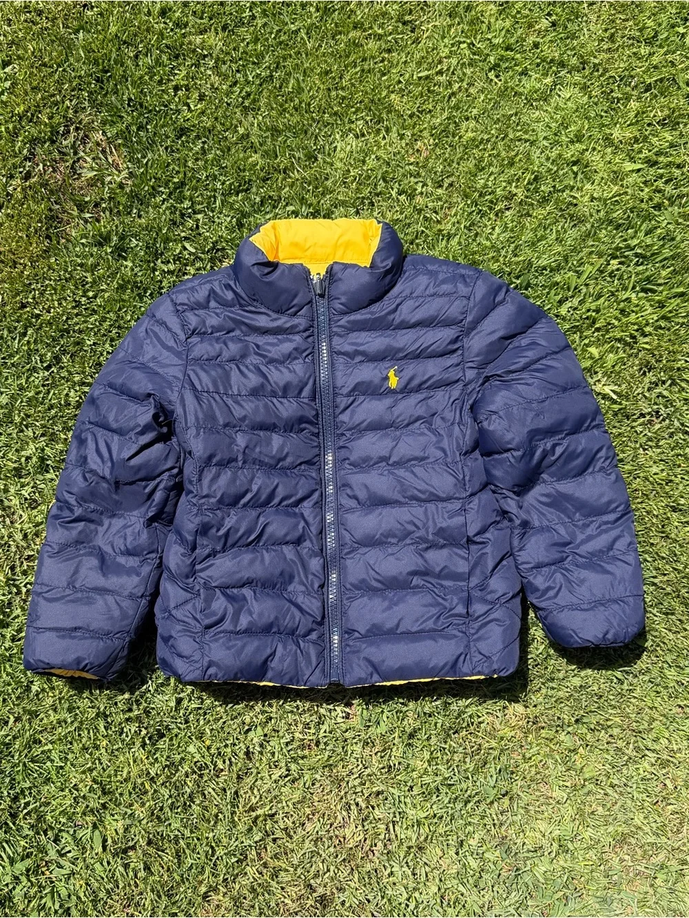 Polo Ralph Lauren Reversible Puffer Jacket Full Zip Blue Yellow 4T GUC